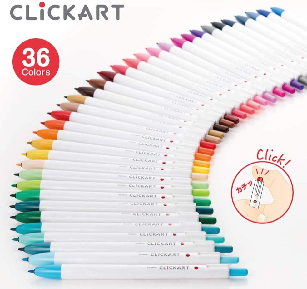 Zebra CLiCKART Water-Based Marker Pens in assorted shades, perfect for detailed drawing and vibrant writing.
