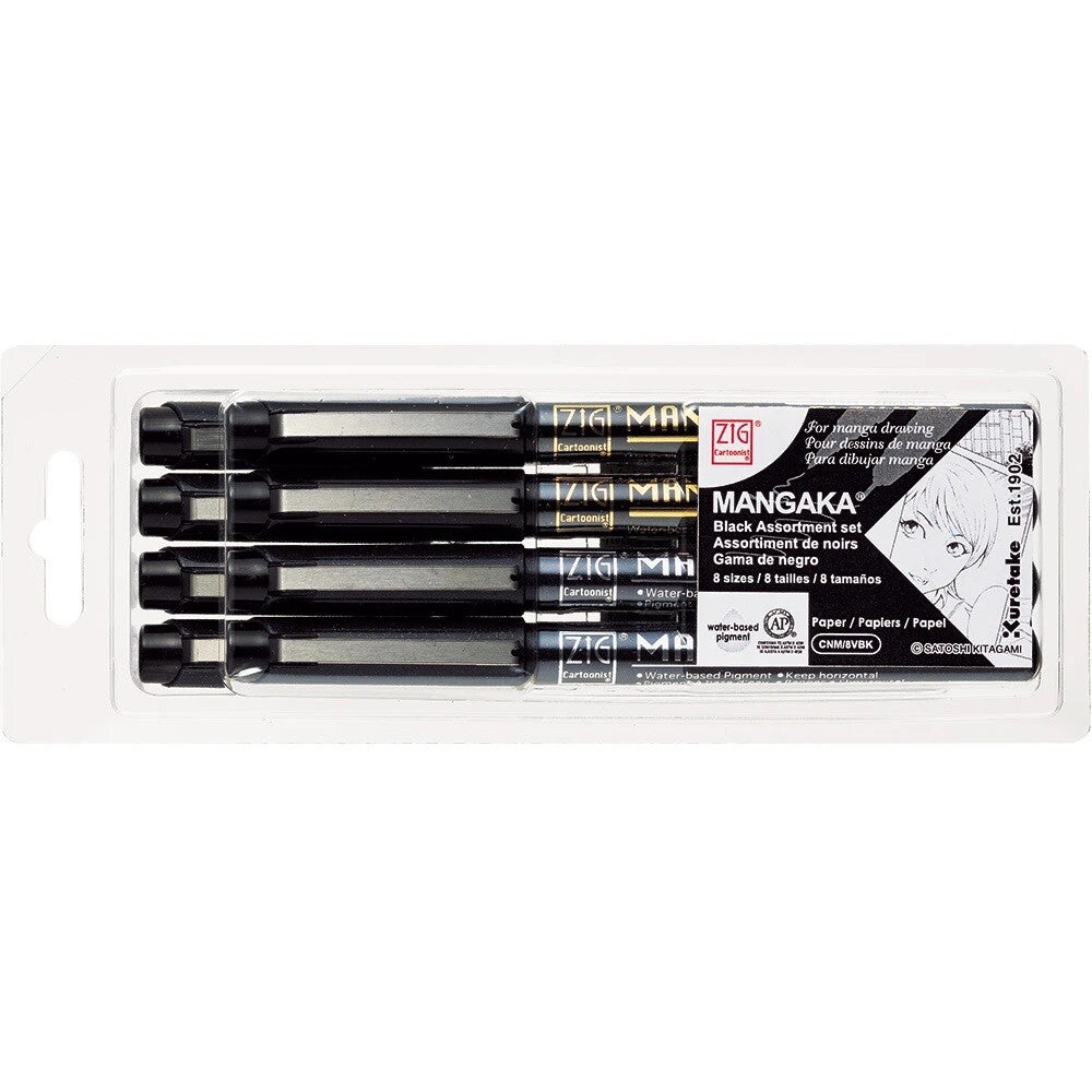Kuretake ZIG Mangaka Pen Set of 8 showcasing its versatile tips and durable design for complex art projects