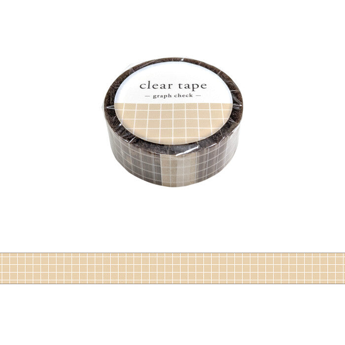 Subtle and stylish, Mind Wave's Graph Check Clear Tape on a roll, showcasing the delicate grid pattern perfect for neat layouts and sophisticated stationery accents.