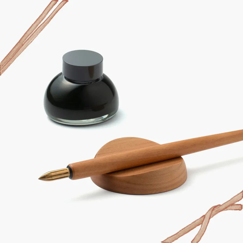 Kakimori Gift Set - Brass Nib & Sakura Wood Pen Rest - The Journal Shop