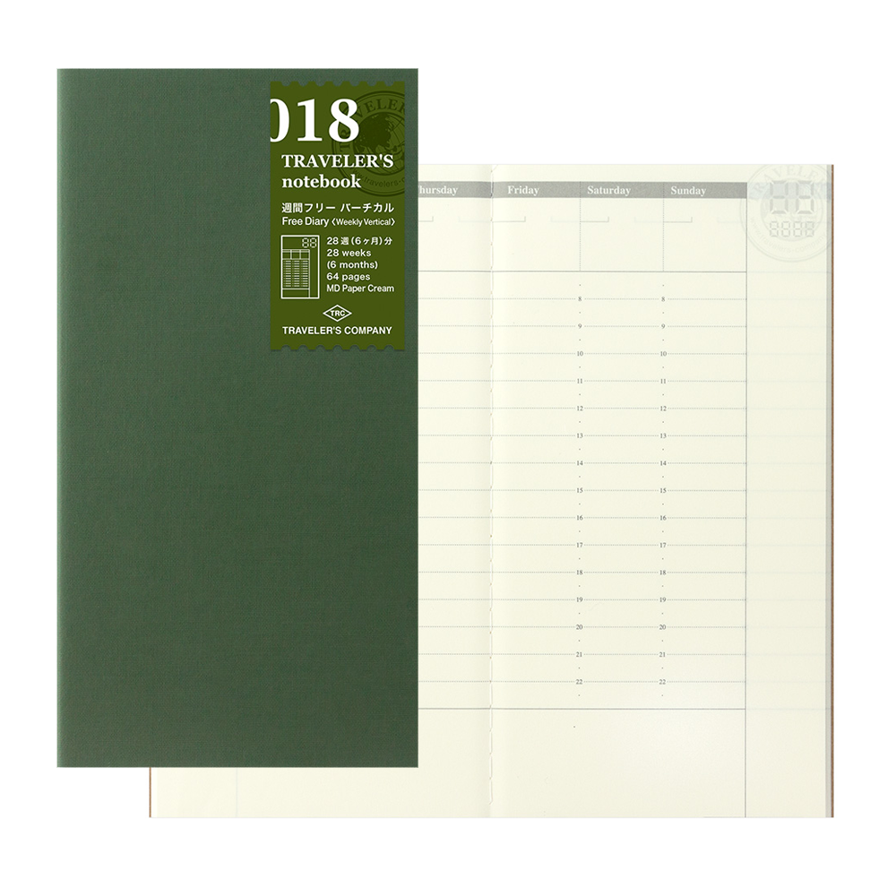 TRAVELER'S Notebook -- Refill 018 : Free Diary (Weekly Vertical) - The Journal Shop