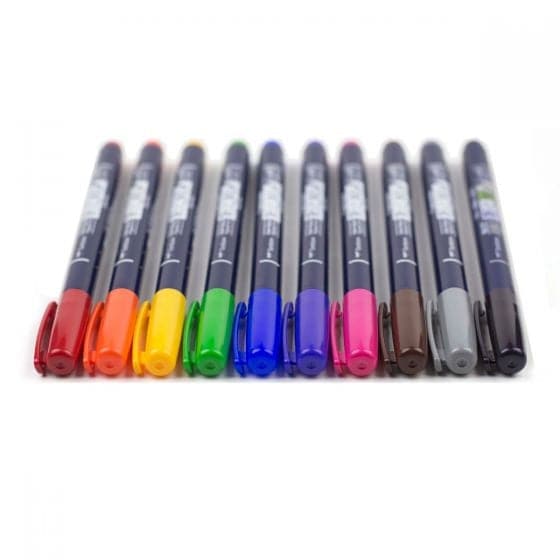 Tombow Fudenosuke Brush Pens Set of 10, featuring vibrant colours and versatile tips for calligraphy, hand lettering, and more.