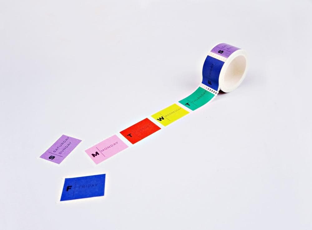 The Completist Primary Days Of The Week Stamp Washi Tape - The Journal Shop