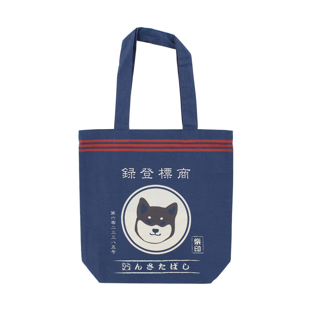 Elegant navy cotton tote bag with an iconic Shiba Inu design, crafted in India, combining Japanese-inspired aesthetics with practical functionality.