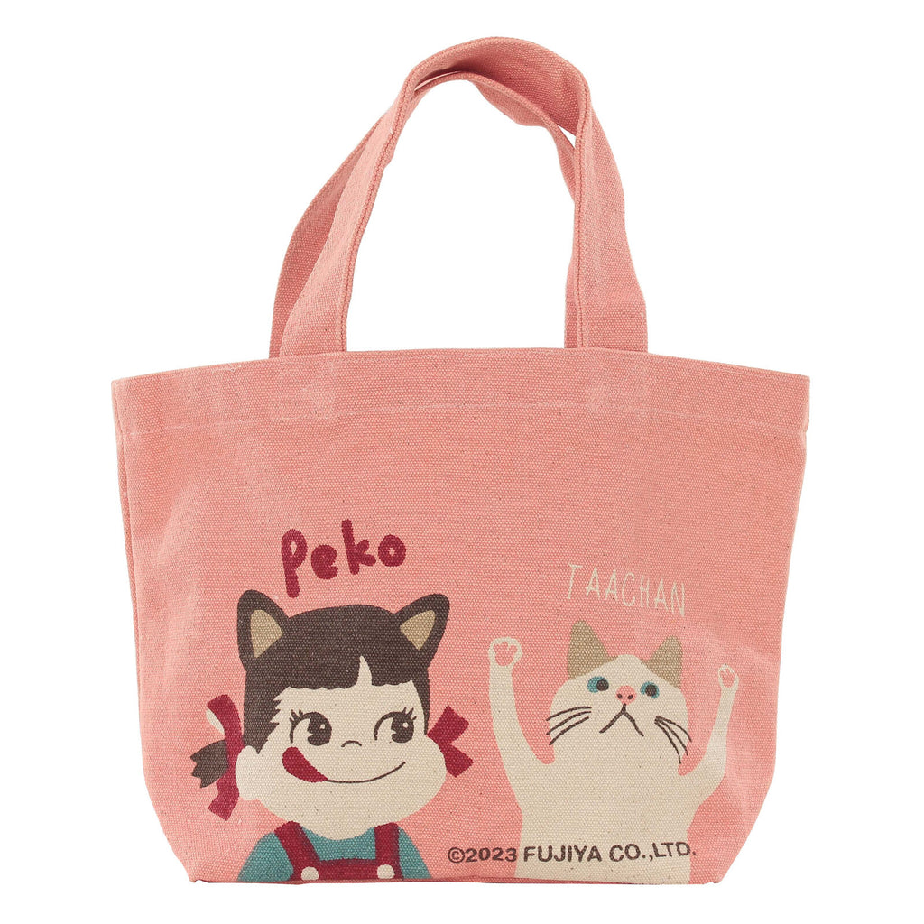Fujiya Peko-chan and Taa-chan on Pink Canvas Tote Bag