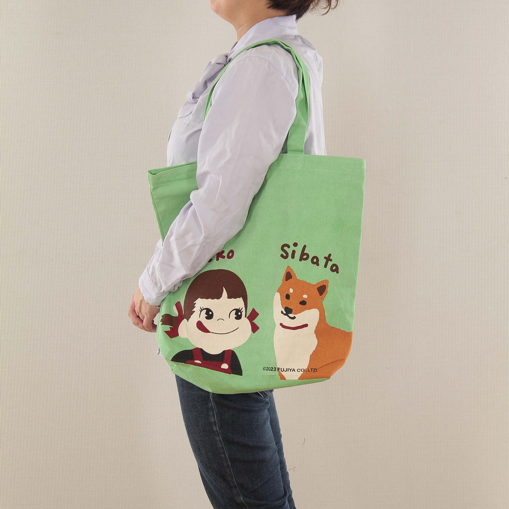 Fujiya Peko-chan & Shibata Shiba Inu Green Canvas Tote Bag - The Journal Shop