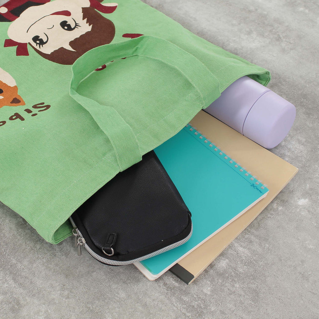 Fujiya Peko-chan & Shibata Shiba Inu Green Canvas Tote Bag - The Journal Shop