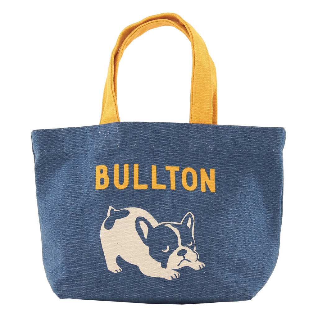 Navy Canvas Tote Bag with Yellow Handles and French Bulldog Design