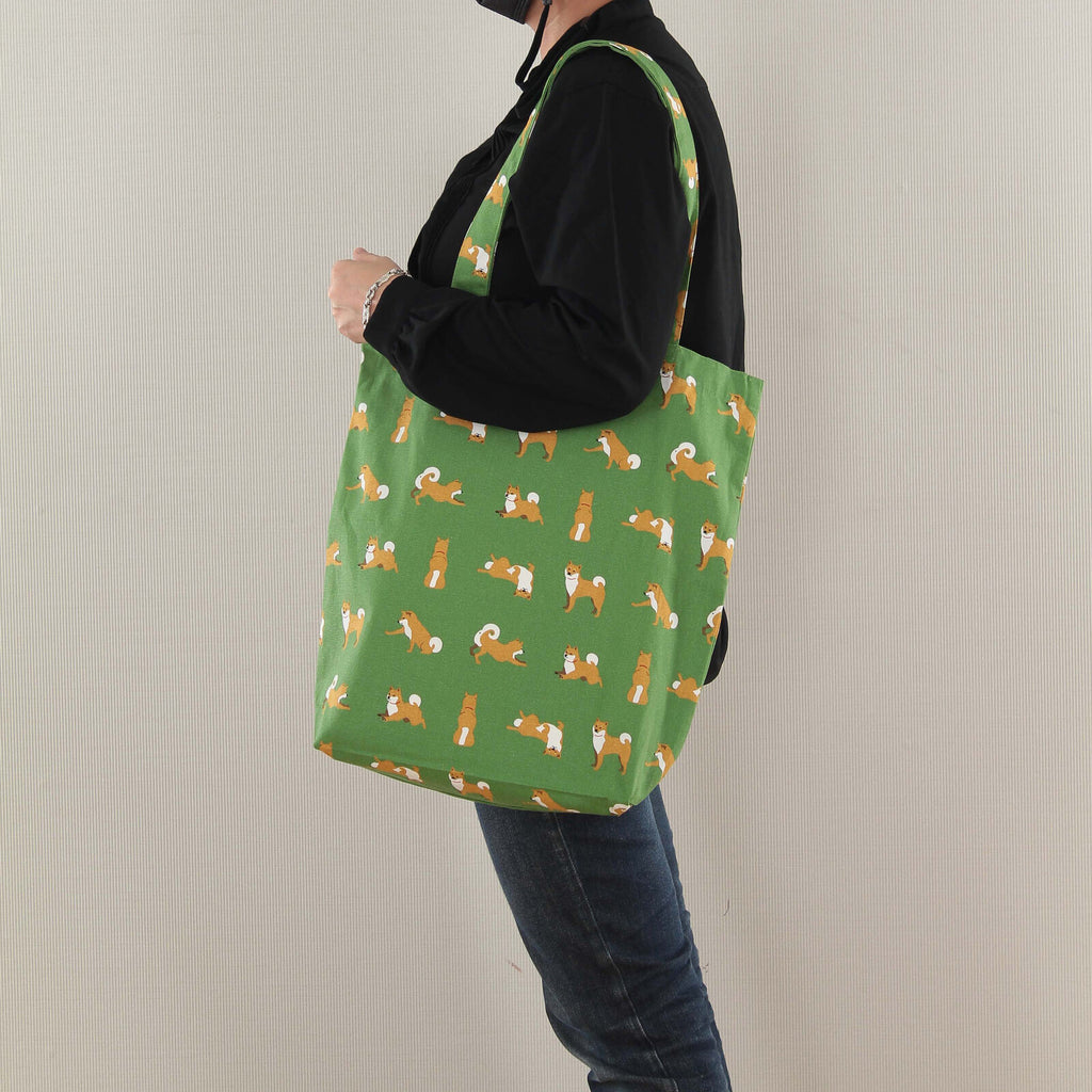 Playful Shiba Parade Cotton Tote Bag - A4 Size - The Journal Shop