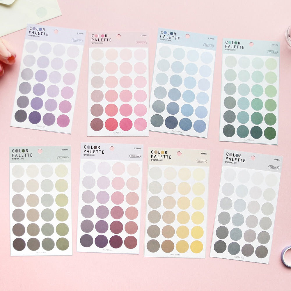 Pack of Paperian's Colour Palette Round Stickers in various colour options