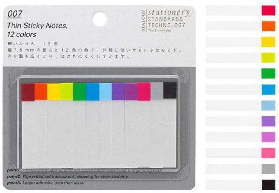 Vibrant array of Stalogy Thin Sticky Notes in 12 distinct colours, perfect for marking and classification.