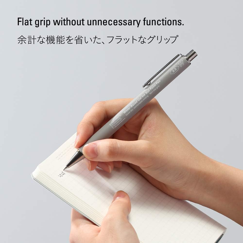 Demonstrating the pen's flat grip without unnecessary functions, focused on functionality and design.