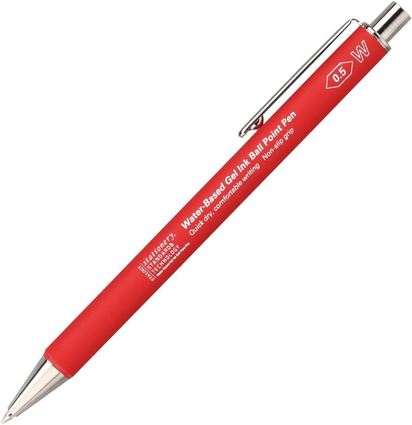 The Stalogy water-based gel ink ballpoint pen in vibrant red, showcasing the pen's elegant profile.