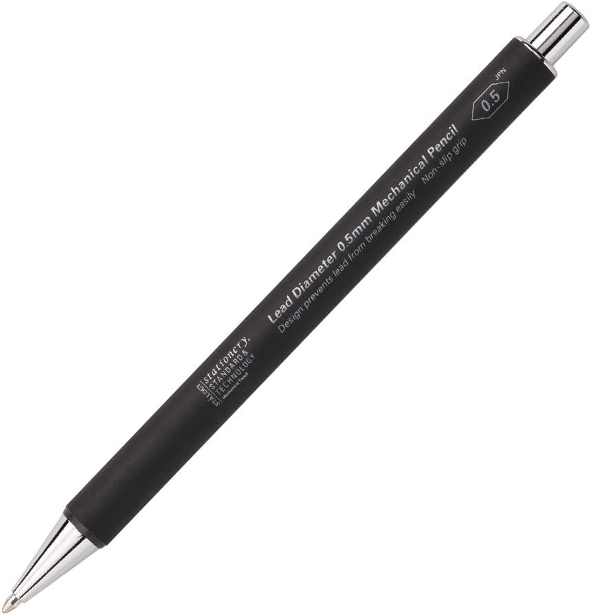 A Stalogy mechanical pencil in black, showcasing the 0.5mm lead and ergonomic grip.