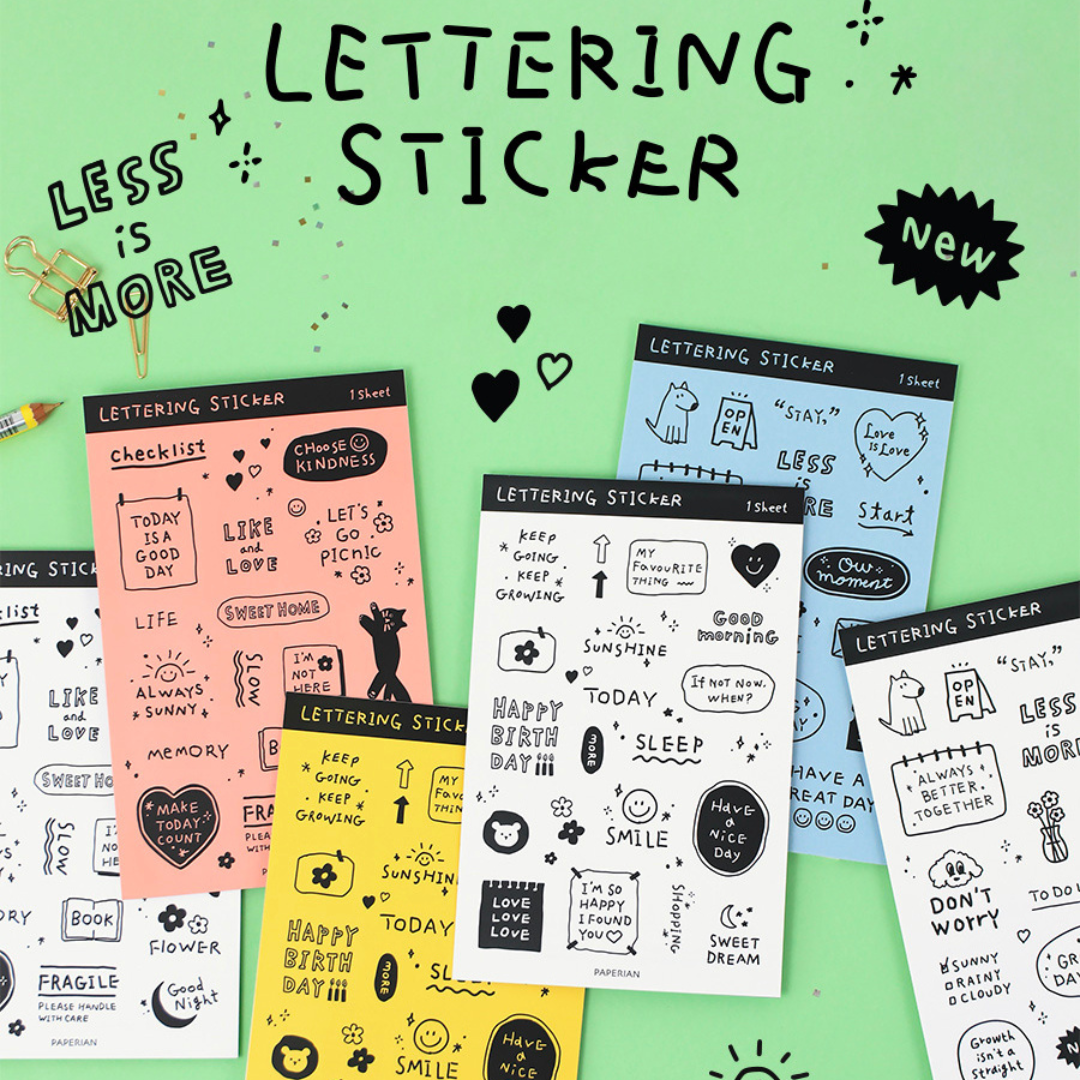 Sticker Lettering Title Pinterest Paperian Hand-Drawn Lettering Stickers - Artistic Phrases & Doodles
