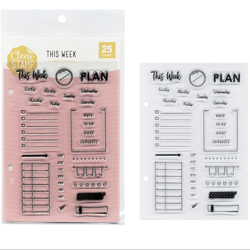Kodomo No Kao Clear Stamp Sheet – This Week with 25 designs, including weekly layouts, checklists, and goal-setting tools for journaling and planning.
