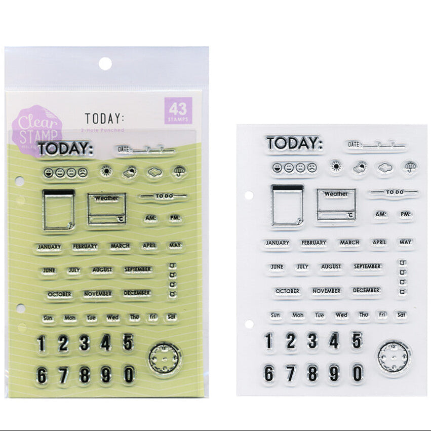 Kodomo No Kao Clear Stamp Sheet – Today with 43 designs including weather icons, date labels, and to-do lists for planners and bullet journals.