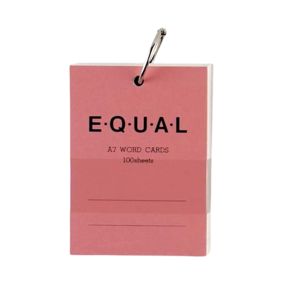 Pink LIFE EQUAL A7 word cards with metal ring and plain paper