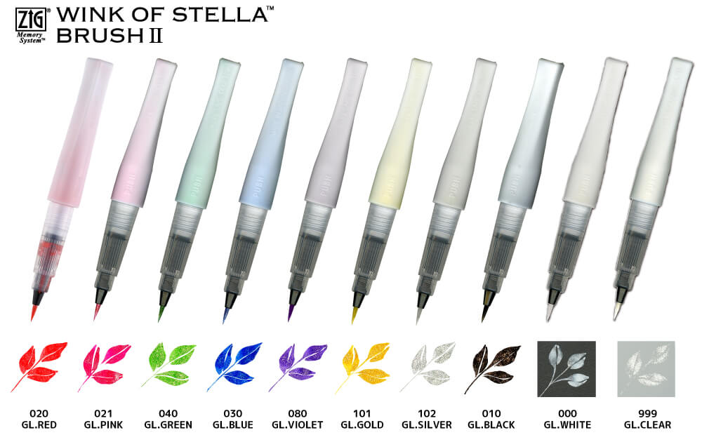 Kuretake ZIG Memory System Wink of Stella Blush II Glitter Brush Pen, showing its vibrant glitter ink on paper