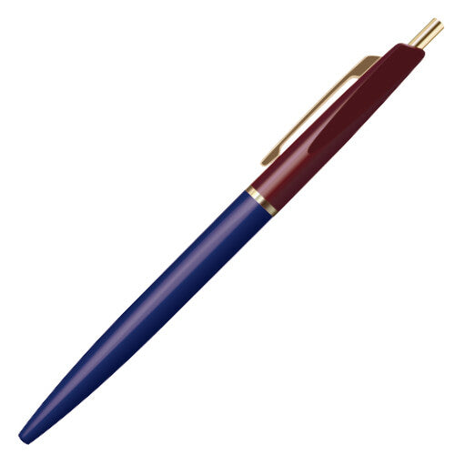 Anterique Oil-Based Bi-Colour Ballpoint Pen in navy and burgundy with gold clip shown on a white background.
