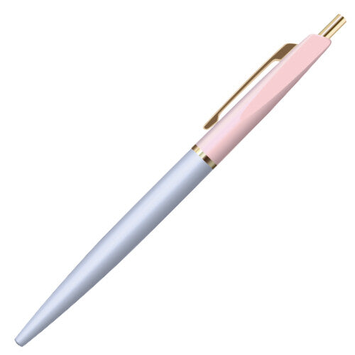 Anterique Oil-Based Bi-Colour Ballpoint Pen in sky blue and lavender with gold clip shown on a white background.