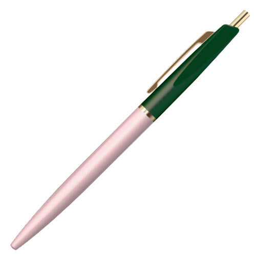 Anterique Vintage Oil-Based Ballpoint Pen in pink with a dark green clip and top section.
