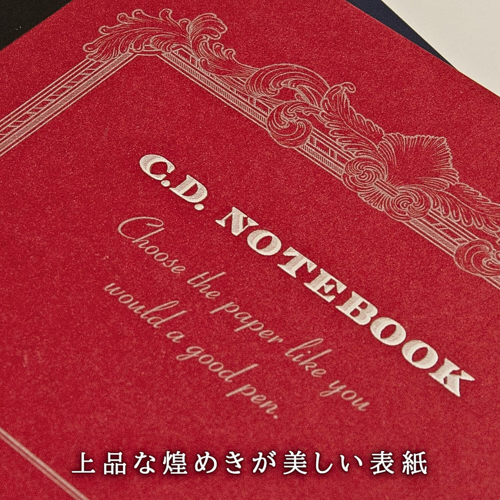 Close-up of the Apica Premium C.D Notebook A4 Grid showing textured red cover and embossed title.