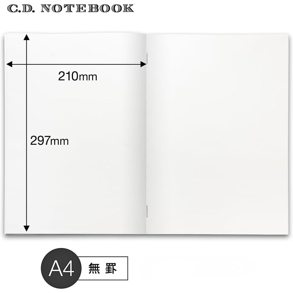 Diagram showing page specifications of the Apica Premium C.D Notebook A4 Plain.