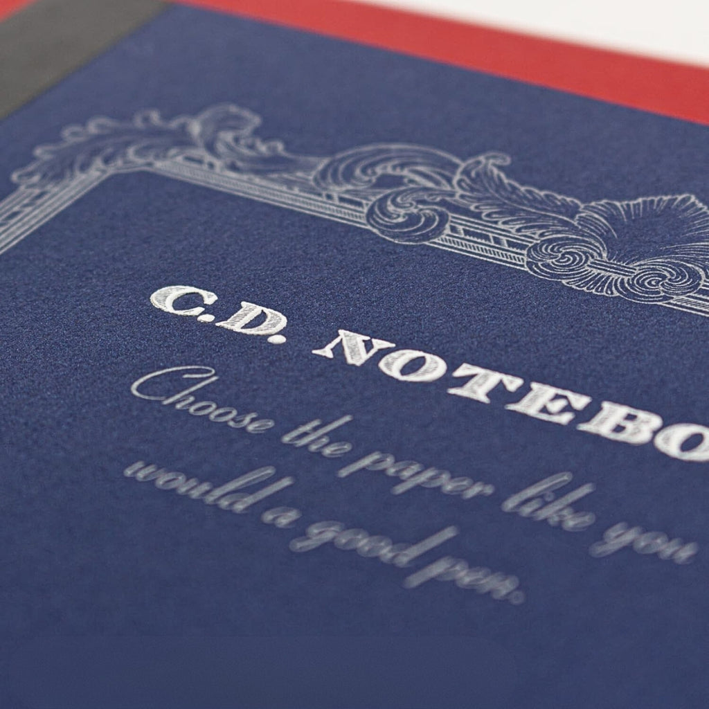 Close-up of the Apica Premium CD Notebook cover detailing its textured material and decorative border.