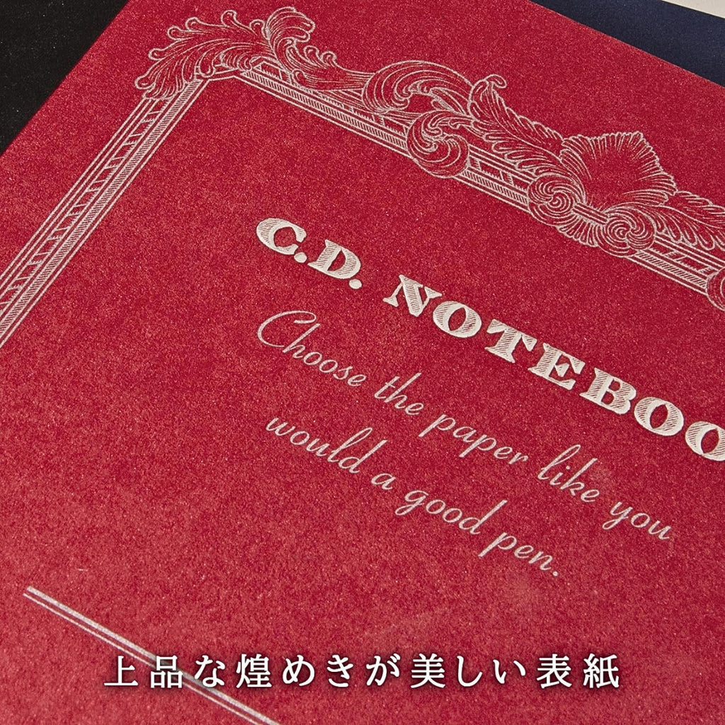 Close-up of the Apica Premium C.D Notebook A6 Grid showing textured red cover and embossed lettering.