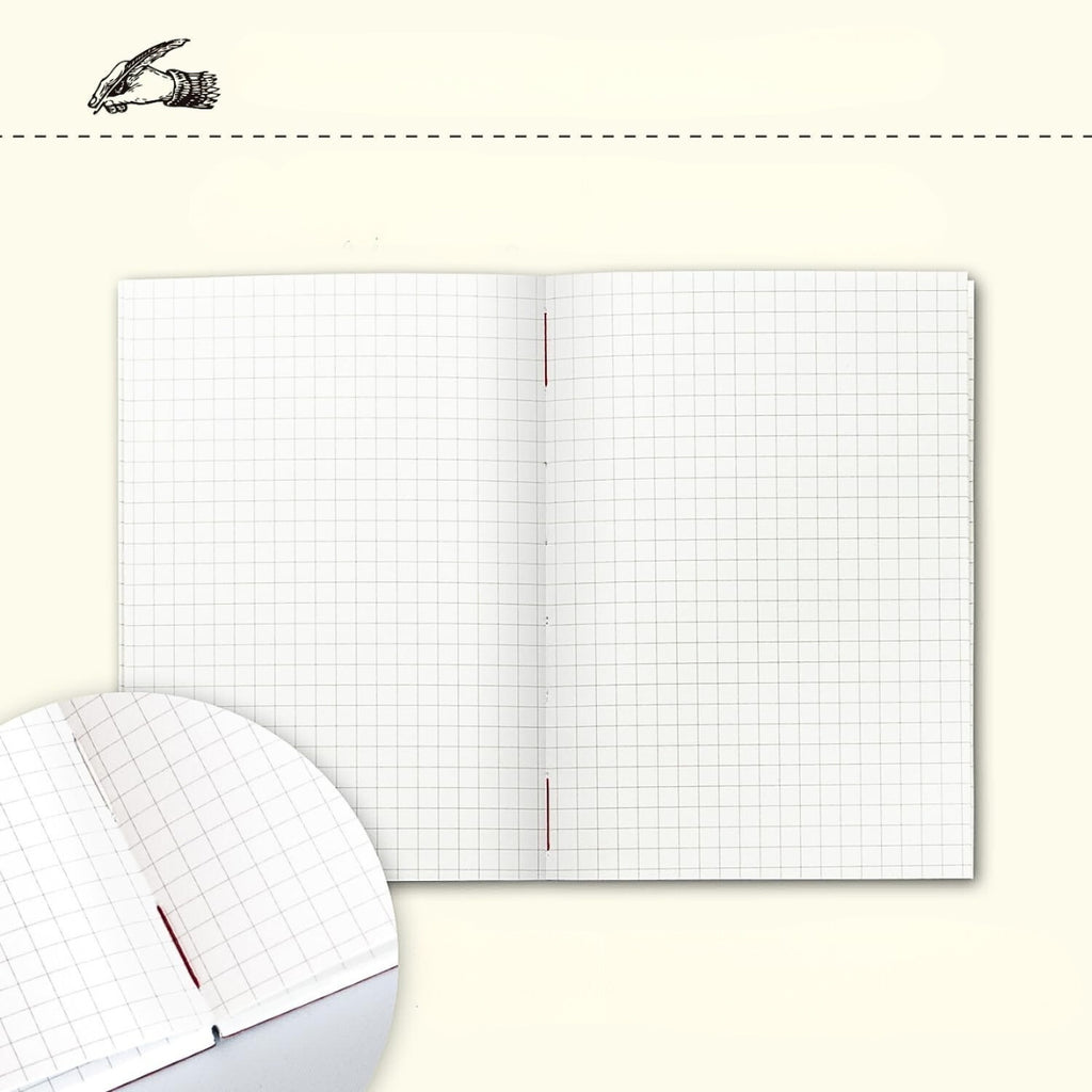 Open Apica Premium C.D Notebook A6 Grid showing smooth ivory grid pages.