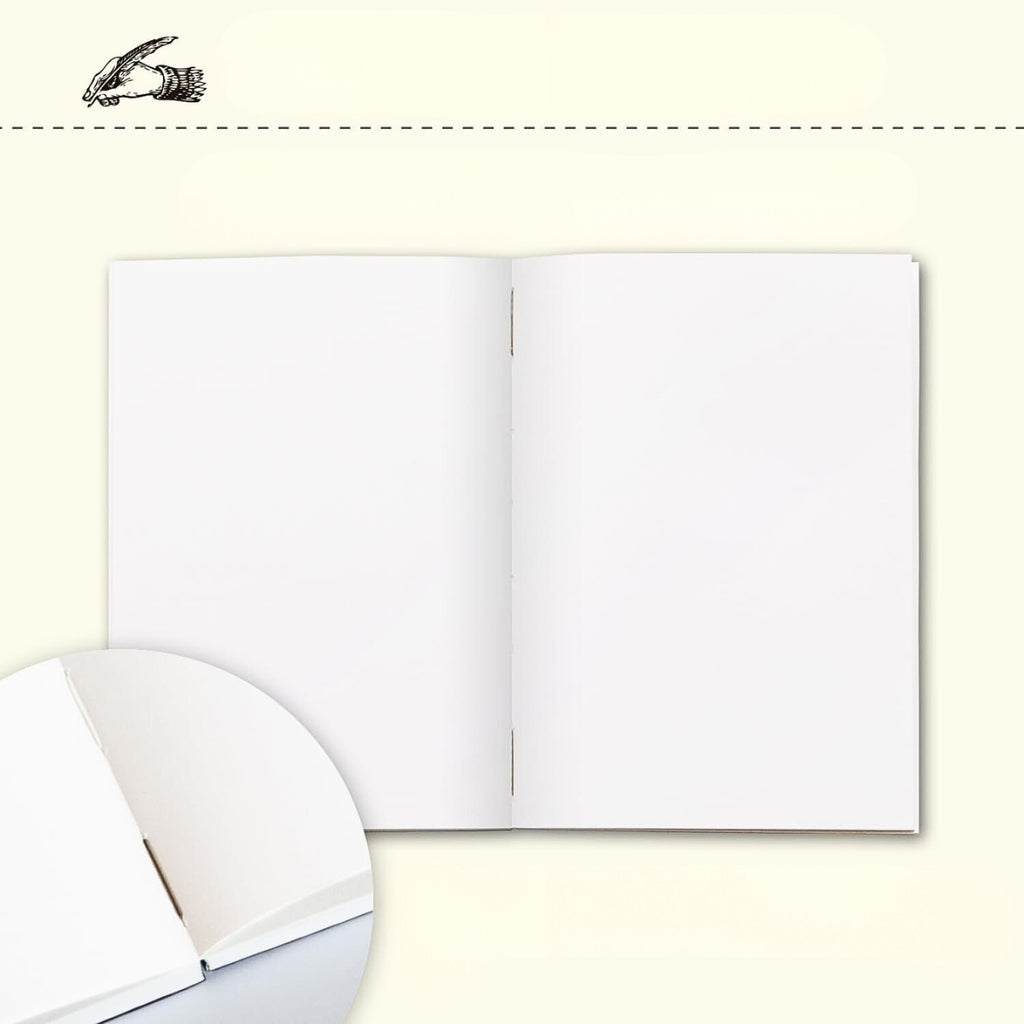 Open Apica Premium C.D Notebook A6 Plain showing smooth ivory plain pages.