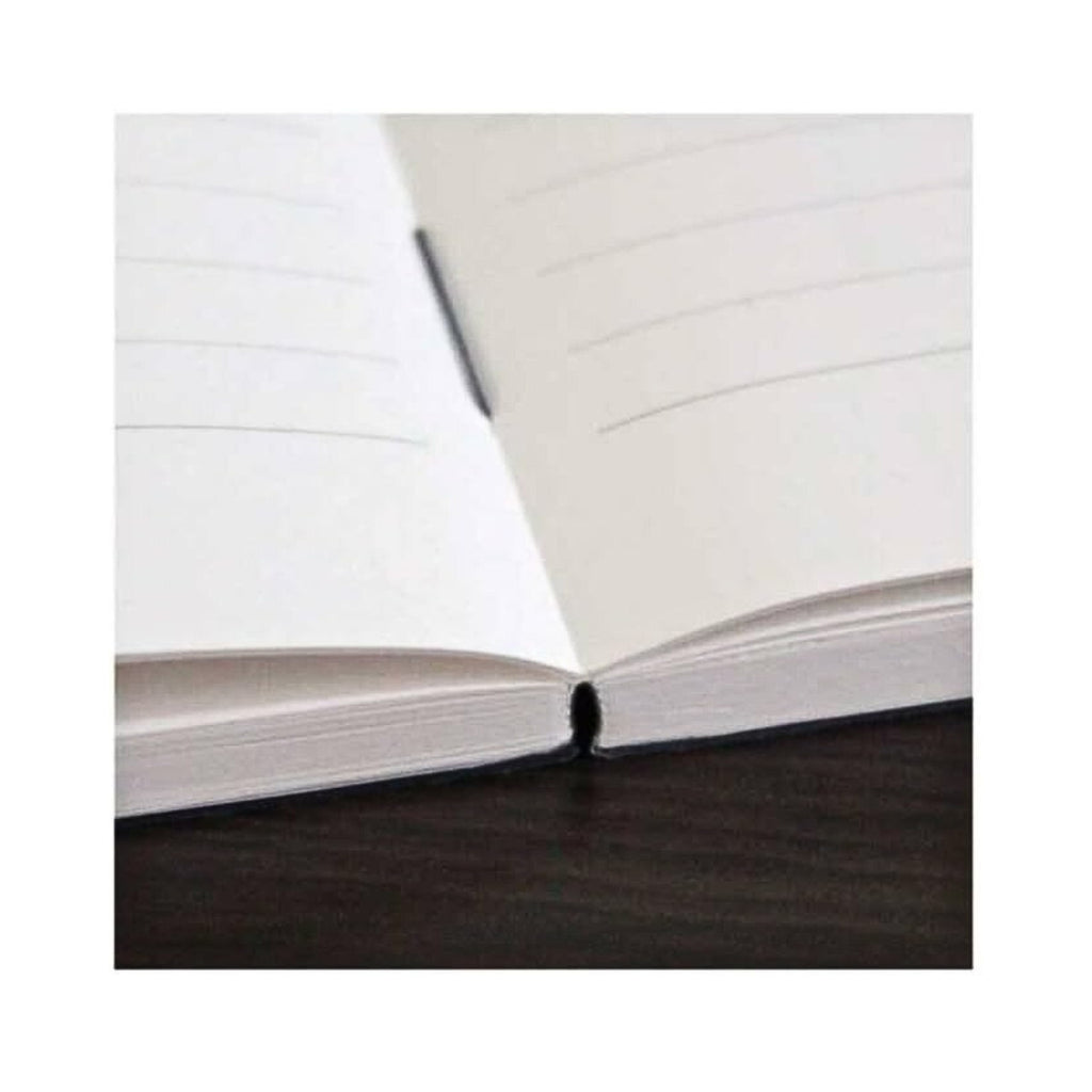 Spine and page edges of an open Apica Premium C.D Notebook A6 Ruled.