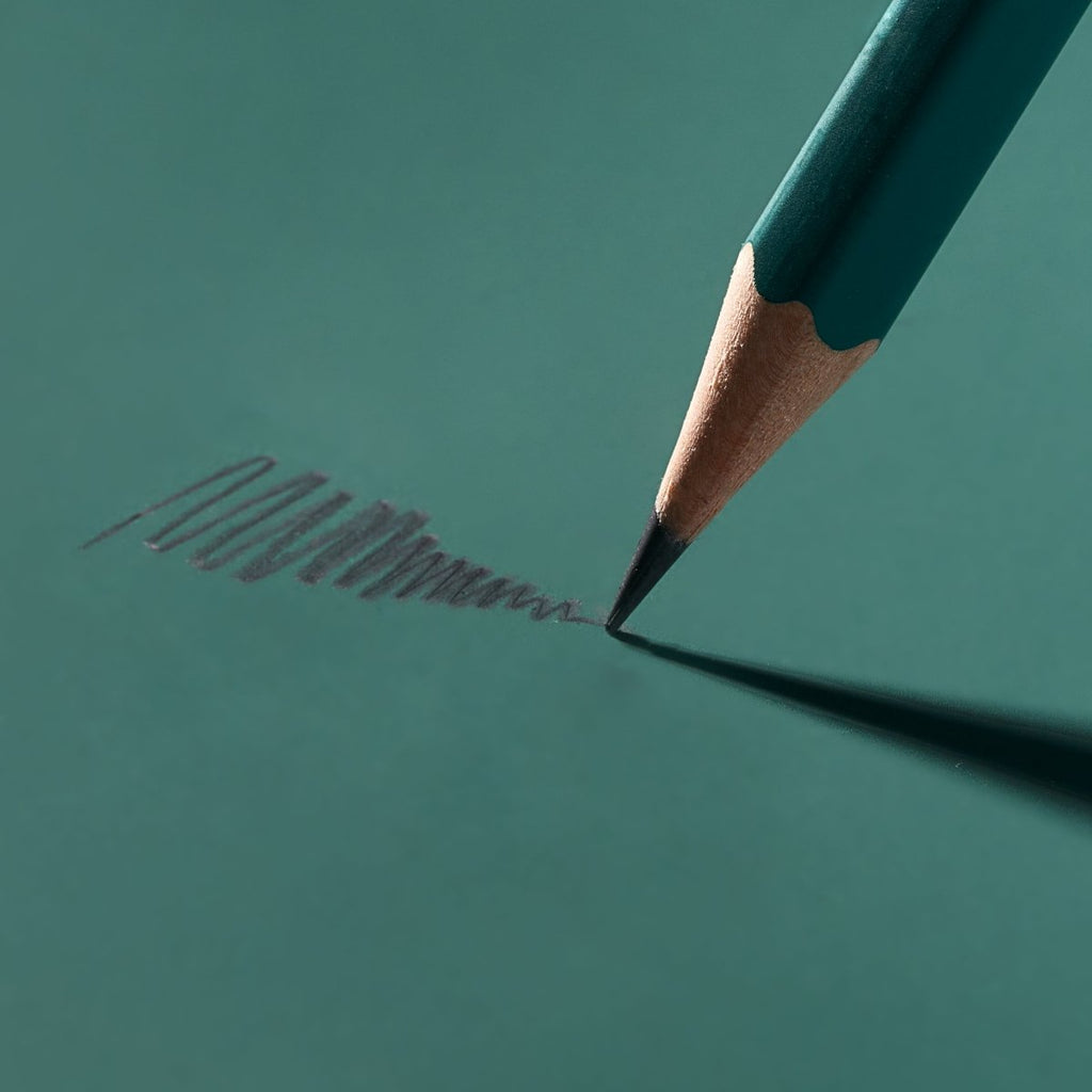 Close-up of the sharpened graphite point of a Blackwing Matte Green pencil.