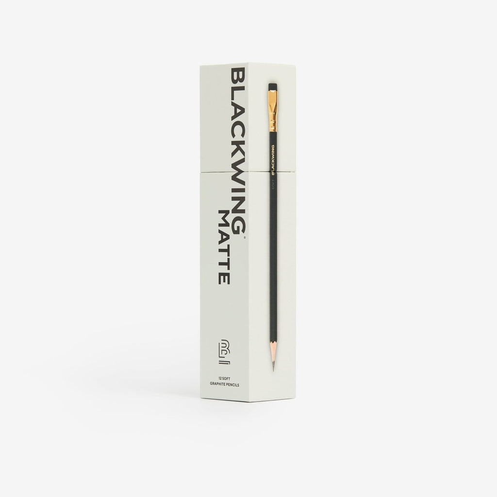 Blackwing Matte pencil box shown upright with clean, minimal packaging.