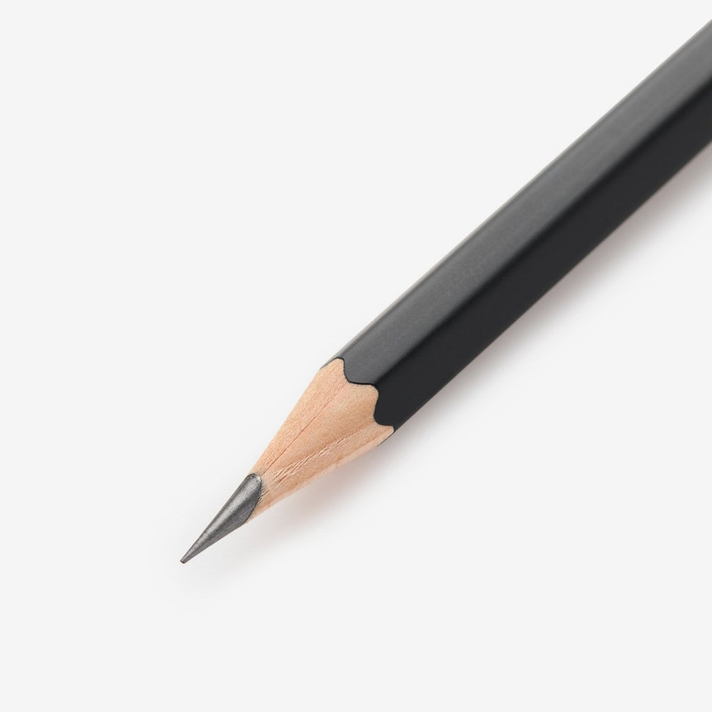 Close-up of the sharpened graphite point of a Blackwing Matte pencil.