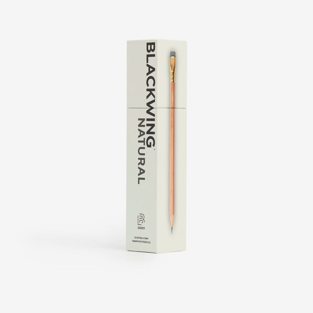 Blackwing Natural pencil box shown upright with clean white packaging design.