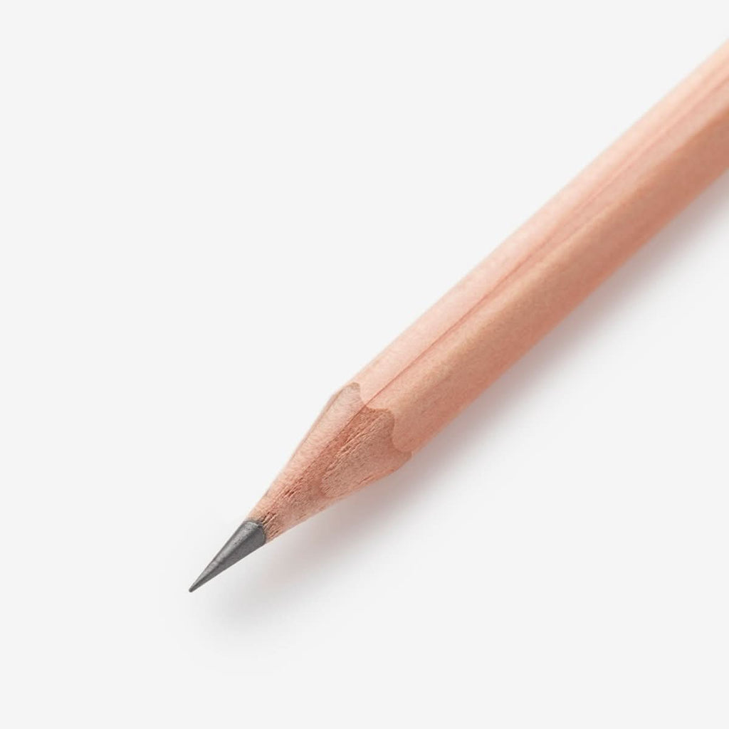 Close-up of the sharpened graphite point of a Blackwing Natural pencil.