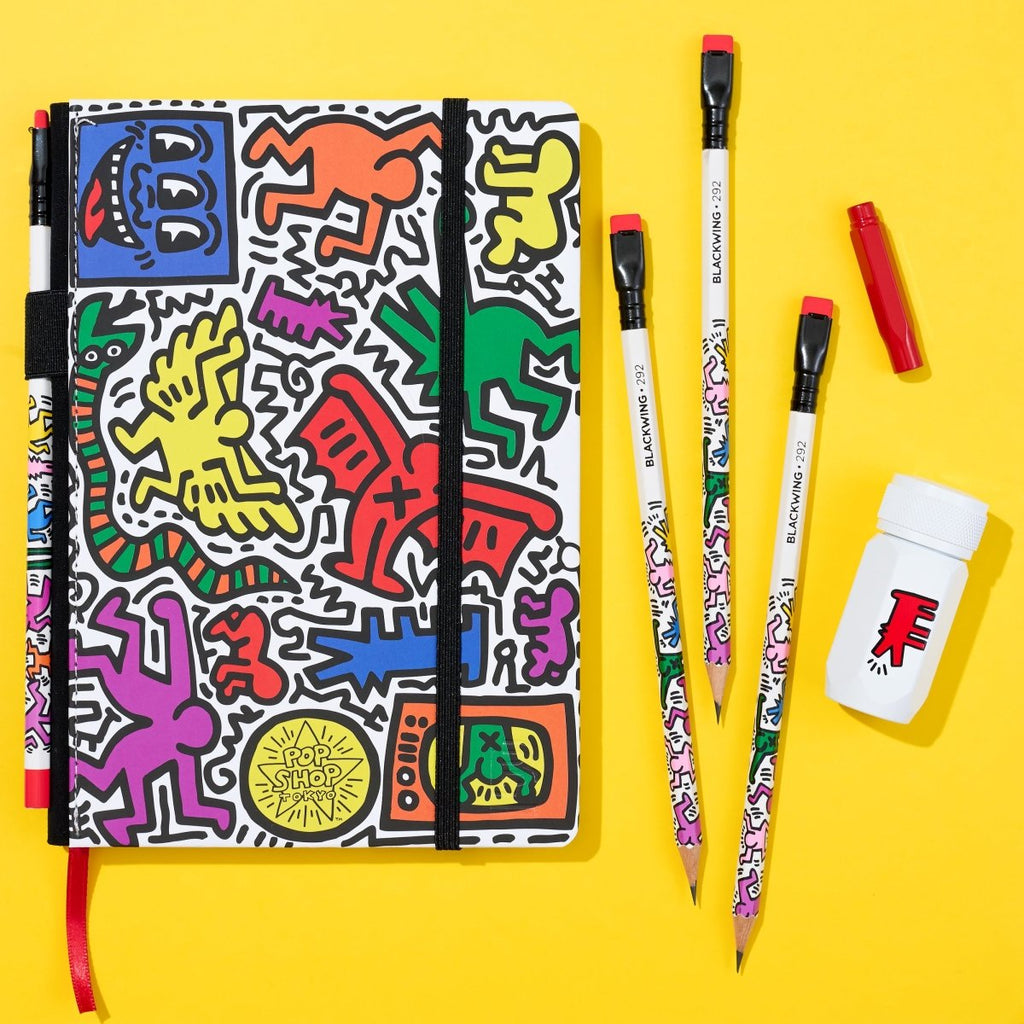 The Journal Shop - Blackwing Volume 292 Gift Set Keith Haring Tokyo Pop-Shop edition colourful notebook with pencils and eraser.