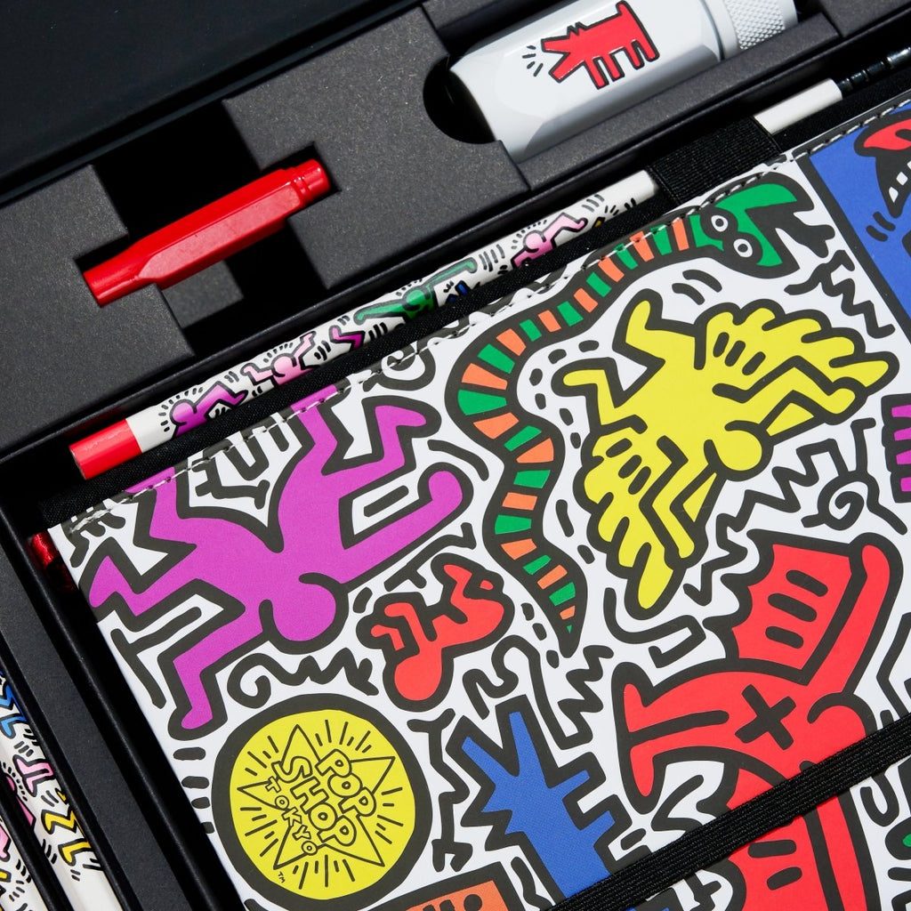 The Journal Shop - Blackwing Volume 292 Gift Set Keith Haring Tokyo Pop-Shop edition close-up of notebook with vibrant artwork.