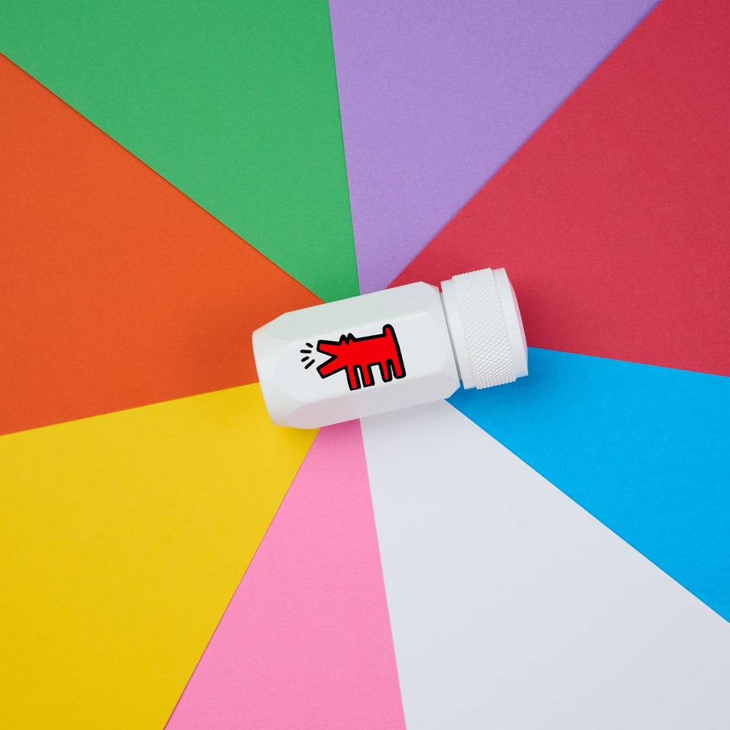 The Journal Shop - Blackwing Volume 292 One-Step Sharpener Keith Haring Dog edition on colourful background.