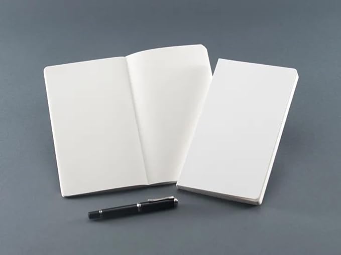 CIRO style notebook shown open and closed on a grey background, with a black fountain pen alongside.