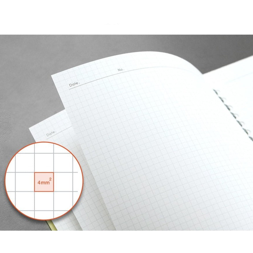 Zoomed-in view showing the 4mm grid pattern on the notebook’s page.