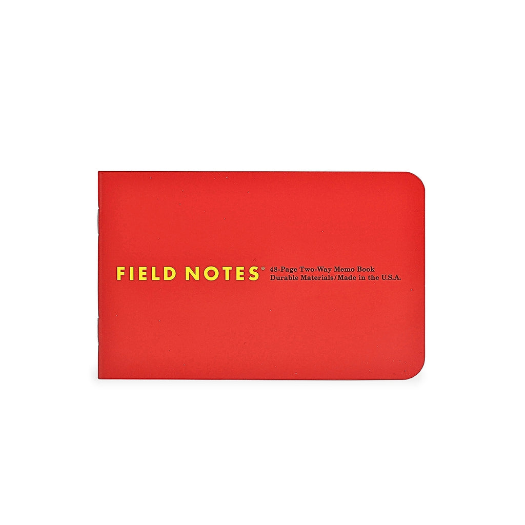 Red Field Notes Two-Way Memo Book displayed closed on a white background.