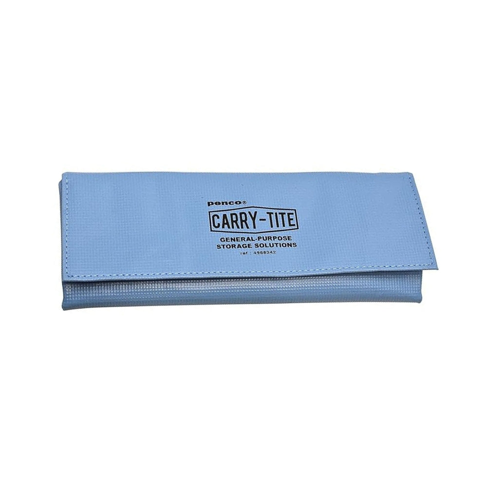 Hightide Penco Carry Tite Case in light blue shown flat from the front, durable PVC with secure press-stud fastening.