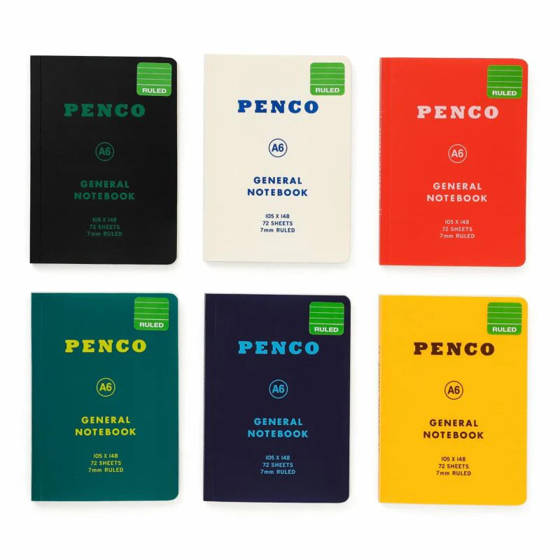 Hightide Penco Soft PP A6 ruled six notebooks arranged on a white background.