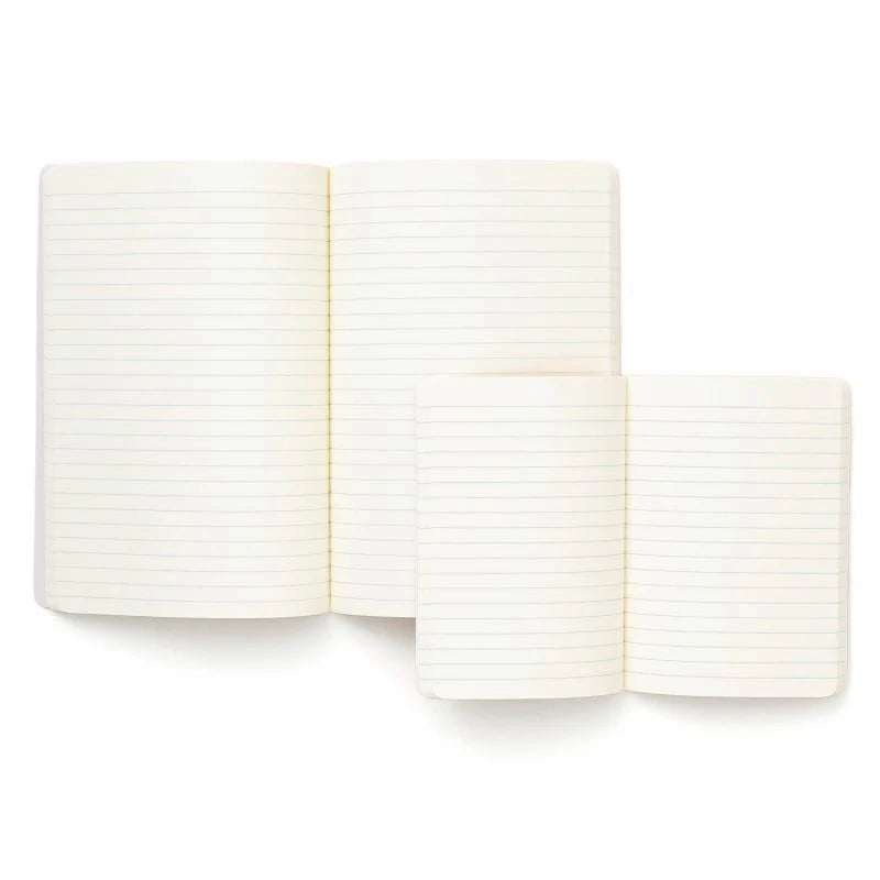 Open Hightide Penco Soft PP notebooks showing cream-coloured ruled pages in two sizes.
