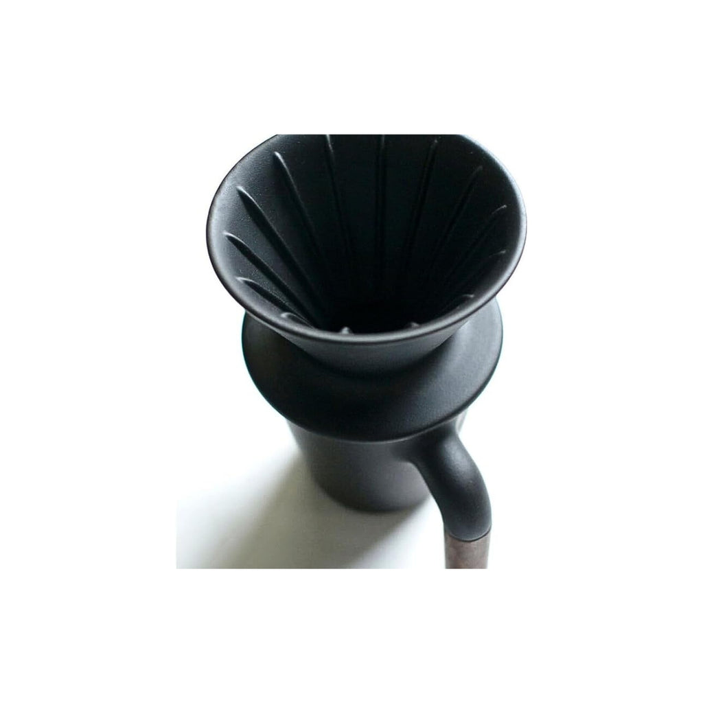 Side-angled view of the HMM Patio Coffee Dripper highlighting its tapered shape.