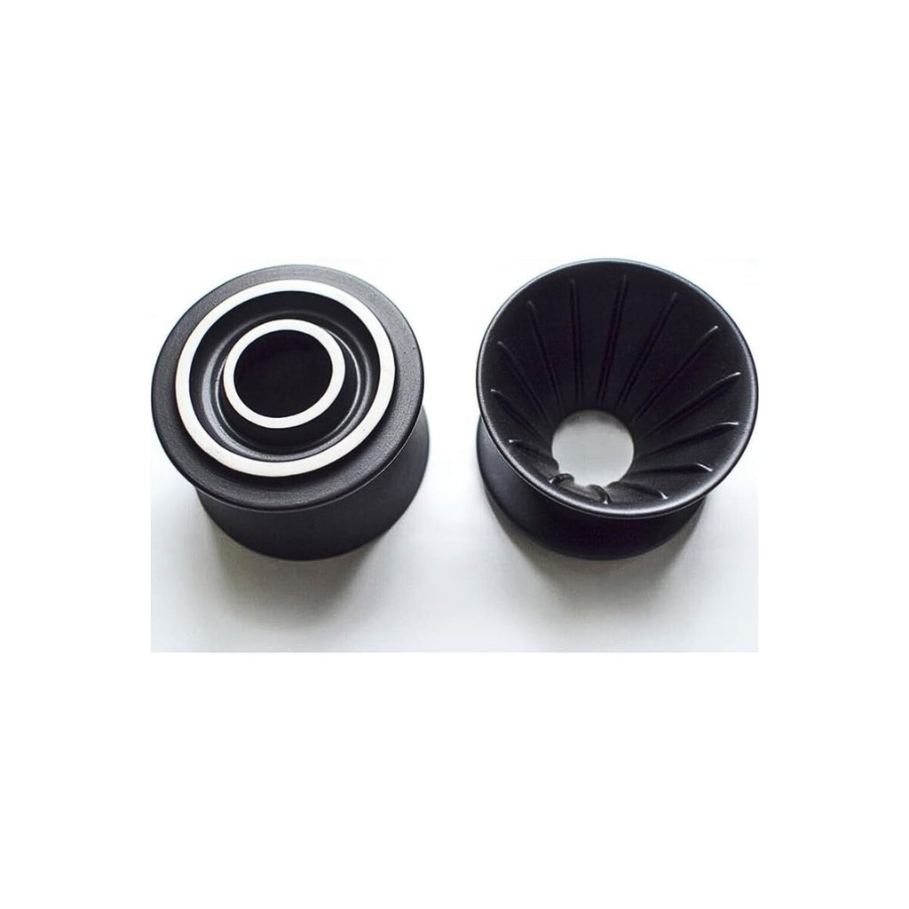 HMM Patio Coffee Dripper shown from the top and bottom to display the flow-through design.