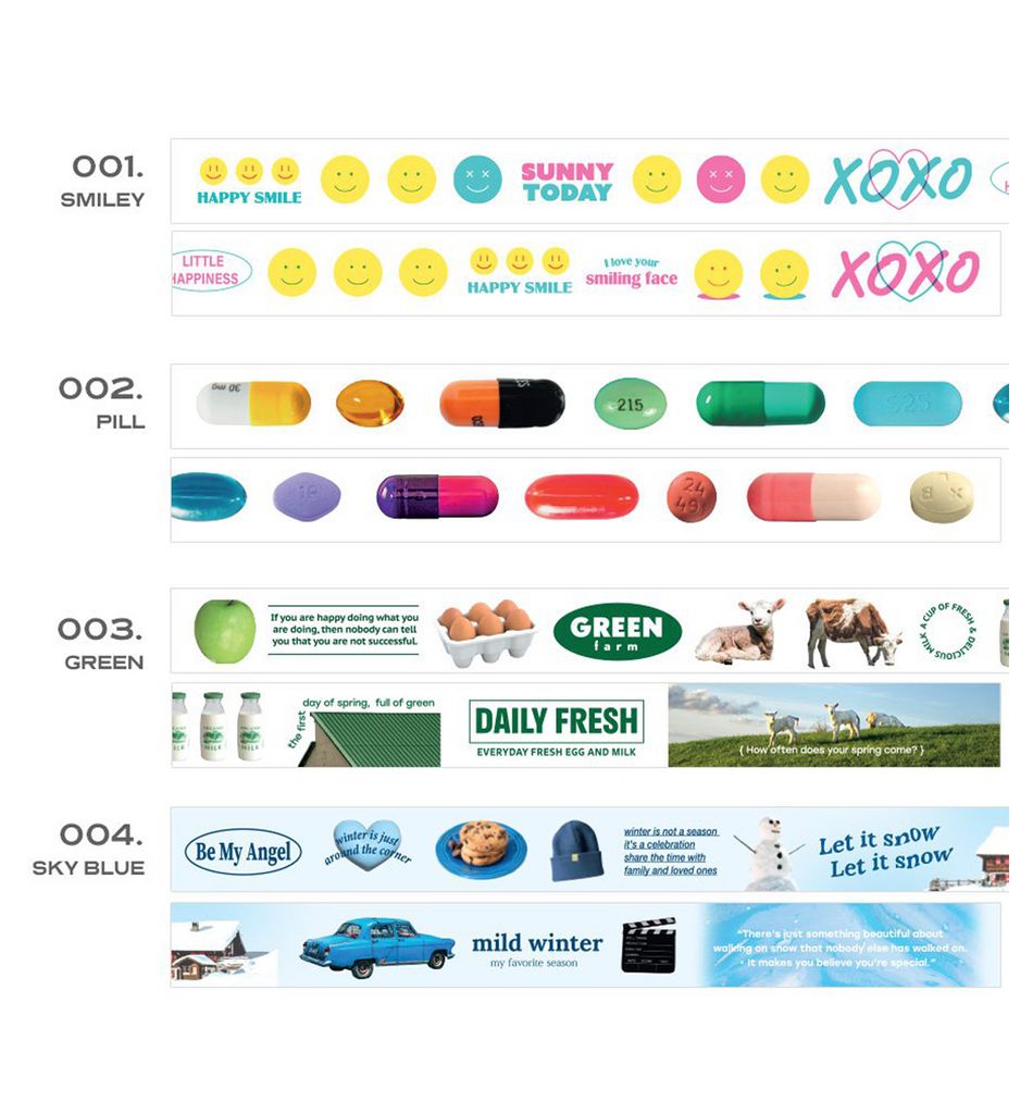 The Journal Shop - Display of multiple Iconic Collect Masking Tape designs in various colours and label patterns.